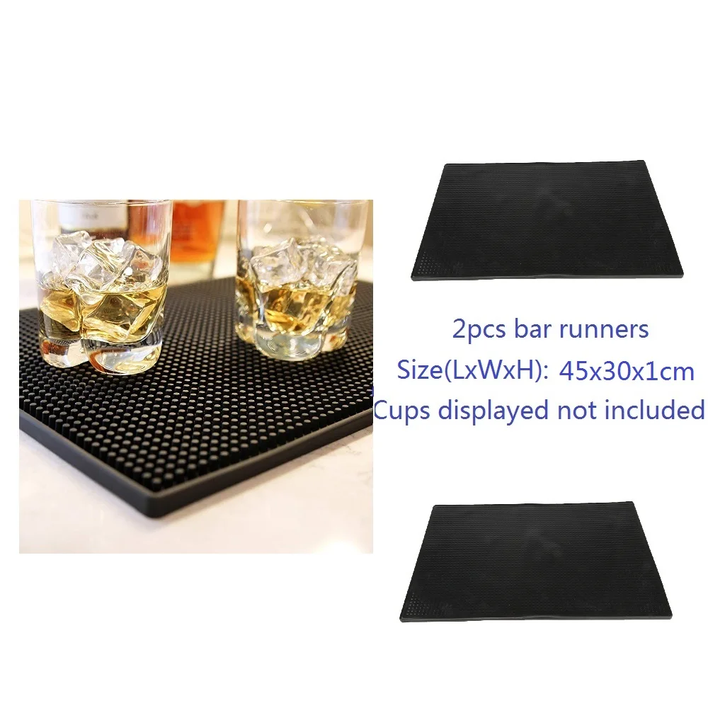 

2 Pcs Rubber Bar Mat - Waterproof Dish Drying Black Rubber Beer Bar Service Runner Spill Mat for Home Pub Cafe Party 45x30cm