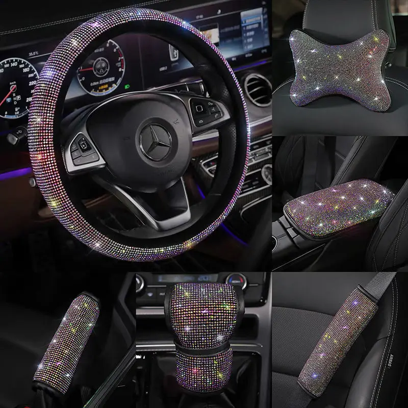 

Цветные стразы с кристаллами, подголовник автомобиля, подушки для шеи, бриллиантовая подкладка, поддержка талии, набор аксессуаров для авто...
