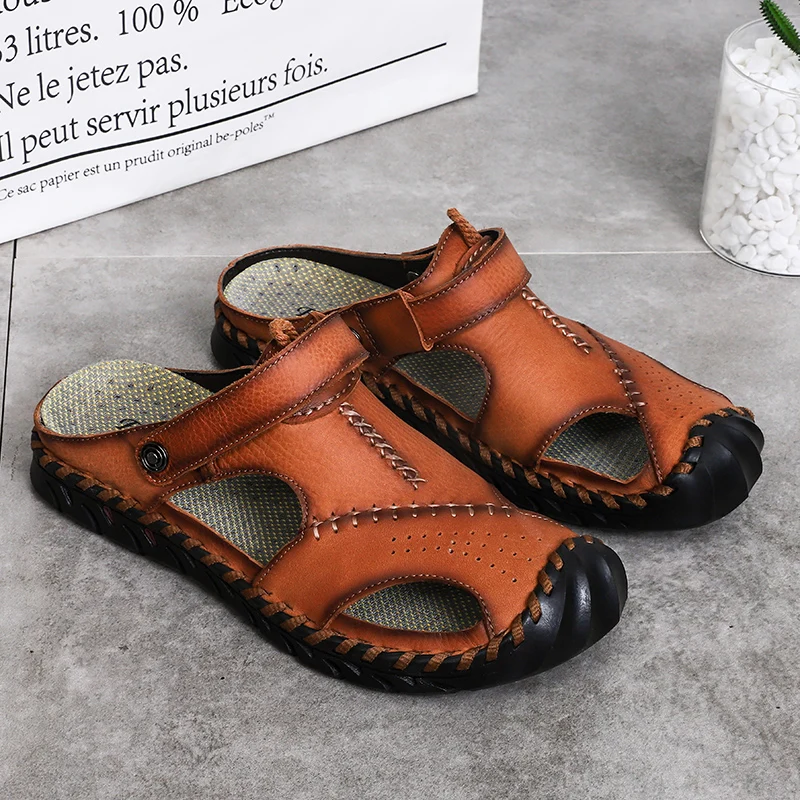 Genuine Leather Casual Men Soft Sandals Comfortable Style Roman Summer Outdoor Beach Flat Classic Big Size | Обувь