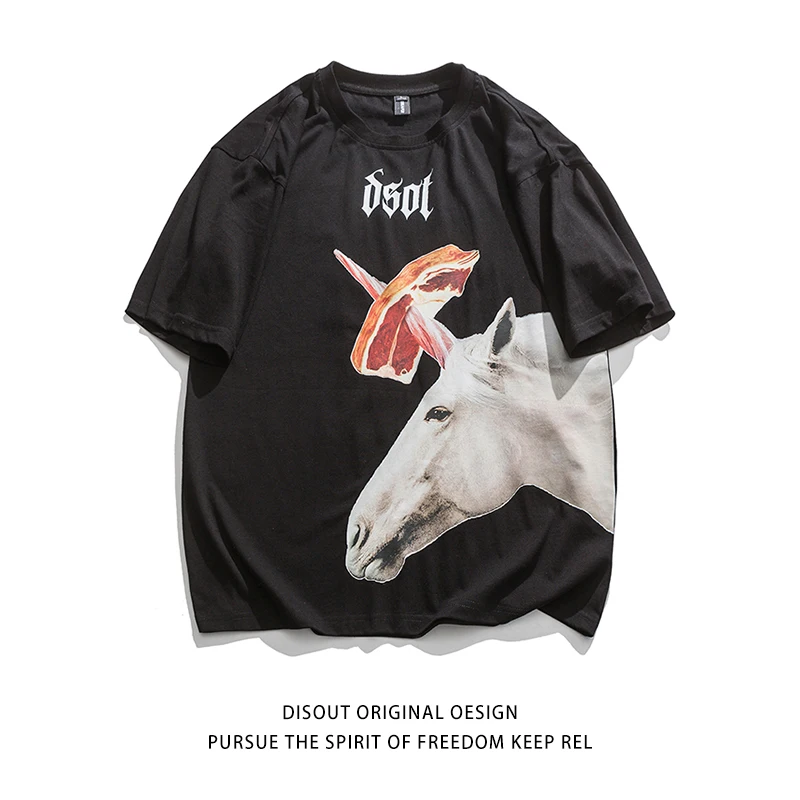 

RHYMONSTER Unicorn Printed T-Shirts 2021 Hip Hop Fashion Short Sleeve Baggy Tshirts Mens High Street Loose Casual Top Tees
