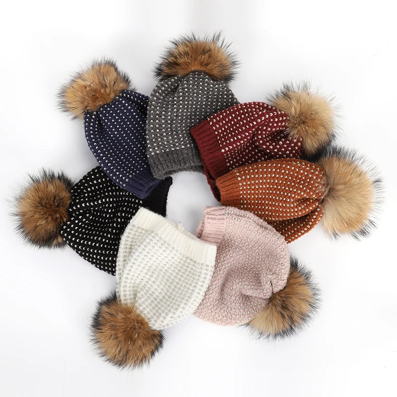 2019 модная женская вязаная шапка с помпоном из натурального меха осенне зимняя