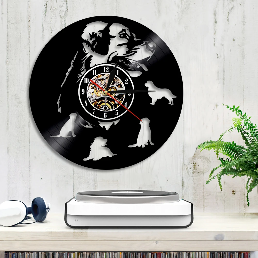 Labrador Golden Retriever Dog Vinly Record Wall Clock Puppy Pet 3D Time Clocks Modern Design Home Decor For Lover | Дом и сад