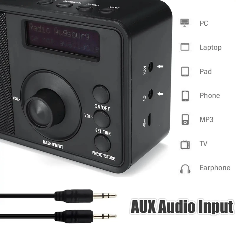 

Portable DAB + Digital Radio Wireless Bluetooth Stereo Speaker LCD Display Outdoor Headset Support Alarm Clock FM AUX