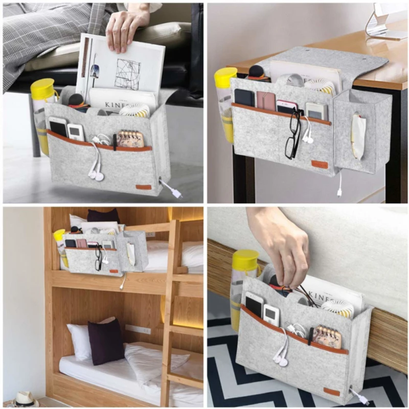 

Home Sofa Non Slip Desk Felt Hanging Storage Bag Dormitory Bedroom Water Bottle Pocket Bedside Bunk Bed Organizer Multifunction