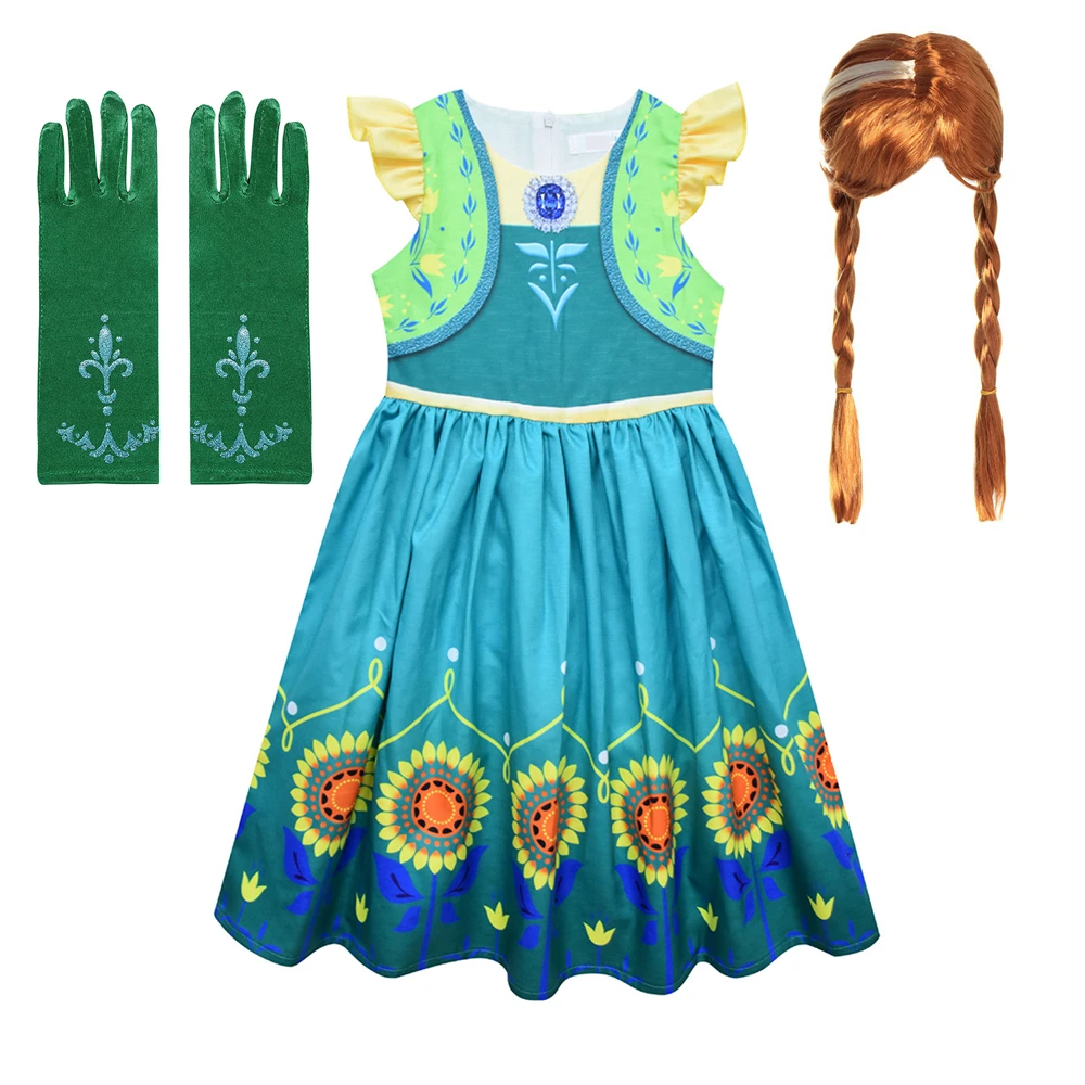 

Girl Dress Children Party Role Playing Frocks Anna Cosplay Dress Sleeveless Floral Prom Dresses