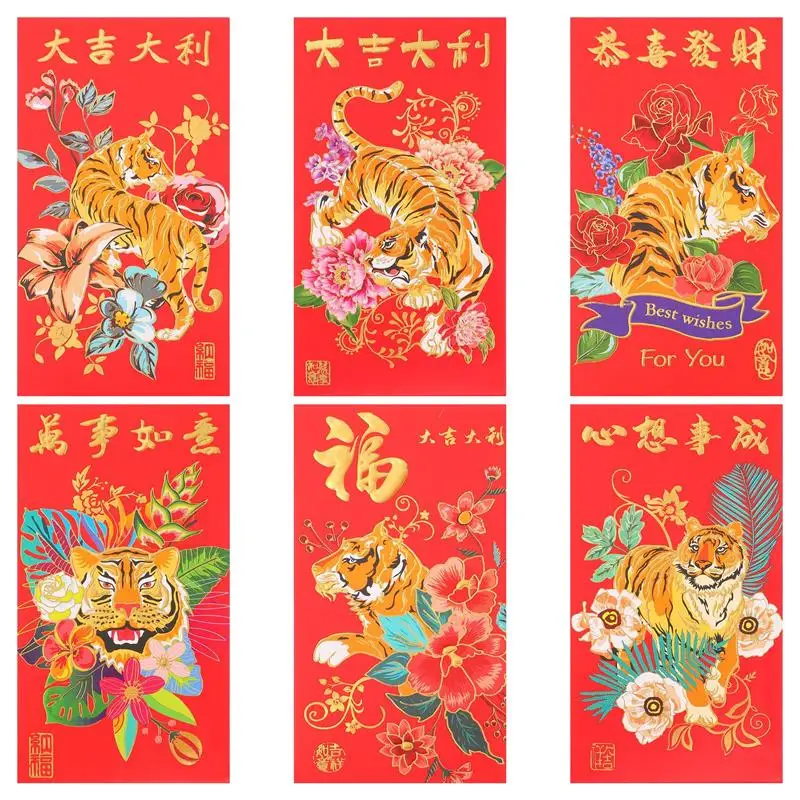 

Красный конверт на китайский новый год, 30 шт., 2022, С Рисунком Тигра, красные пакеты