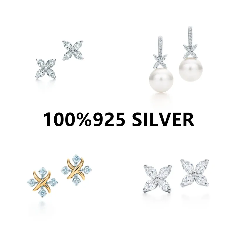 

New Arrival 925 Silver Color Cute Bowknot Stud Pearl gift Earrings for Women with Zircon Stone Fashion Korean Jewelry