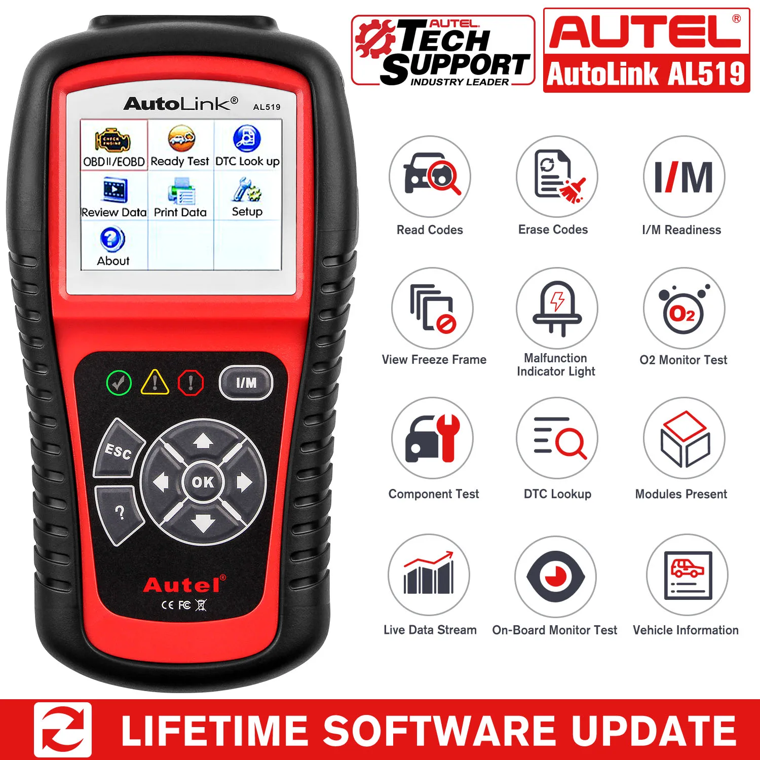 

Автоматический диагностический сканер Autel AutoLink AL519, OBD2 CAN считыватель кода, данные в реальном времени
