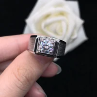 Beautiful Certified 1CT Moissanite Diamond Men's Wedding Ring Pure White Gold 14K Statement Birthday Jewelry Gift For Husband