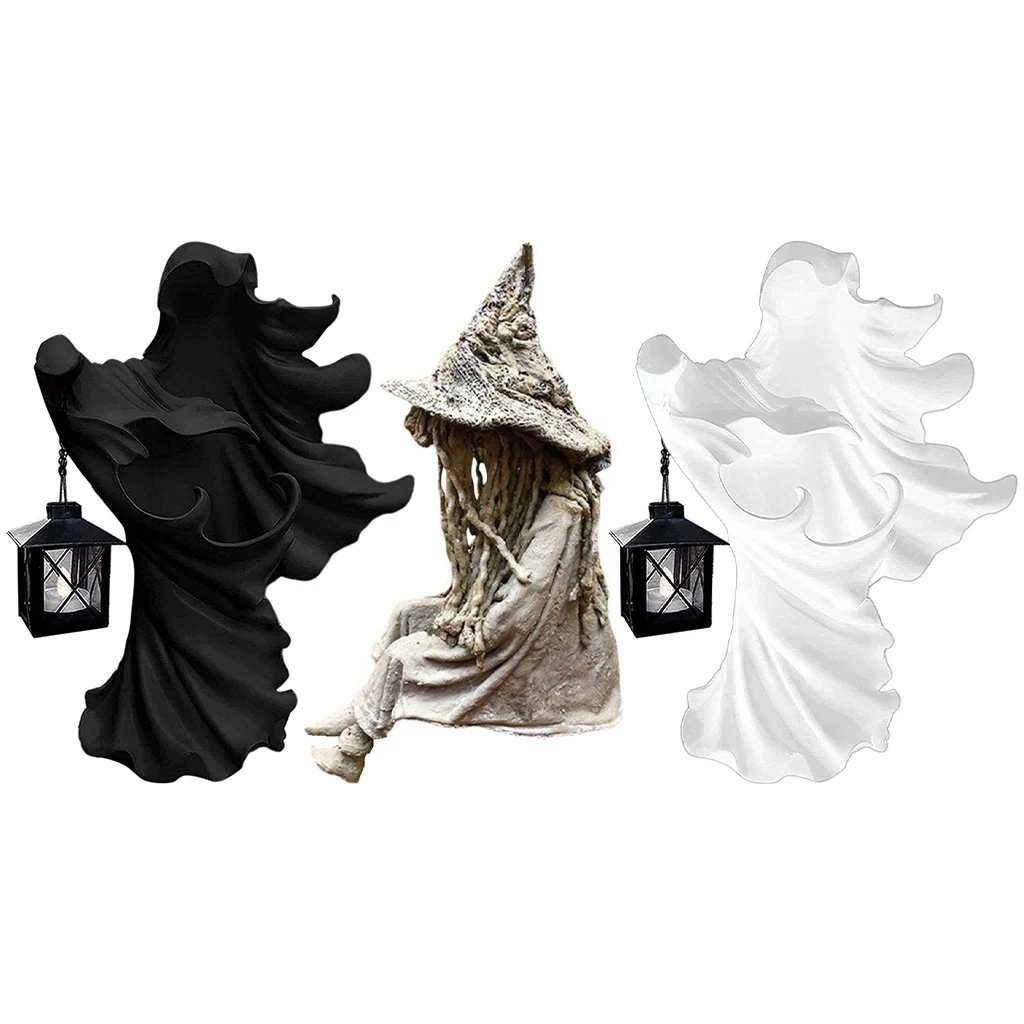 

Hell Messenger With Lantern Ghost Seeking Light Witch Resin Statue Realistic Ghost Sculpture Halloween Ornament Decorative Lamp