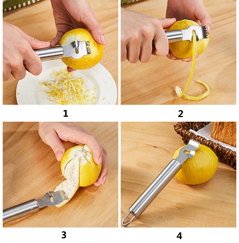 1 шт. Лимонный очиститель из нержавеющей стали, терка-зестер для апельсинов, цитрусовых и фруктов, нож для очистки кухонных гаджетов, многофункциональный инструмент.