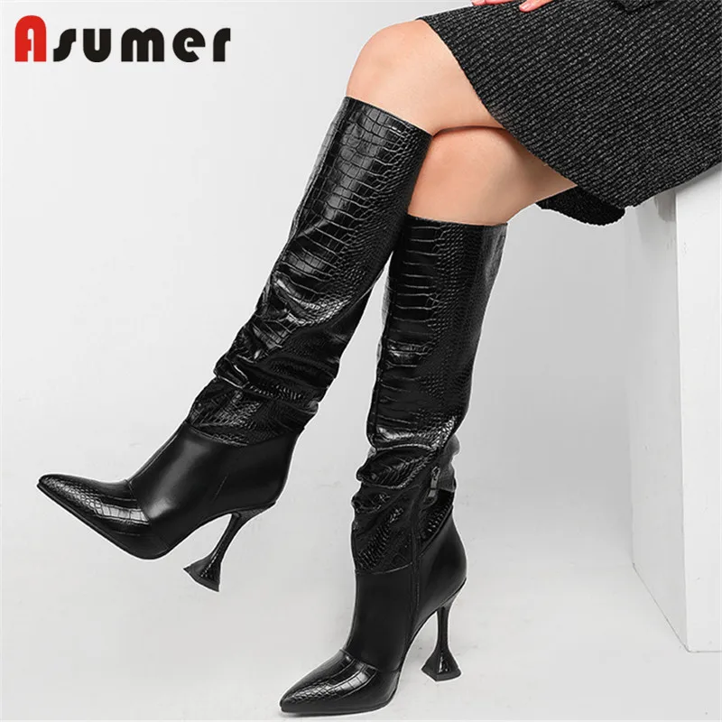 Женские ботильоны из натуральной и искусственной кожи Asumer черные ботинки на