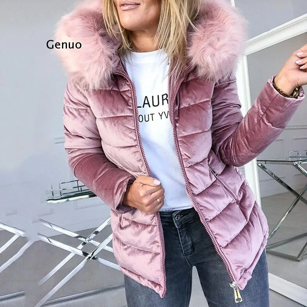 2021 Fashion Fur Collar Cotton Jacket Women Padded Winter Coat Black Hood Warmness 4XL Women's Coats  Parkas Outwear