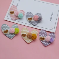 10pcslot 54 5cm stripe pompom heart patches appliques for craft clothes sewing supplies diy hair clip accessories