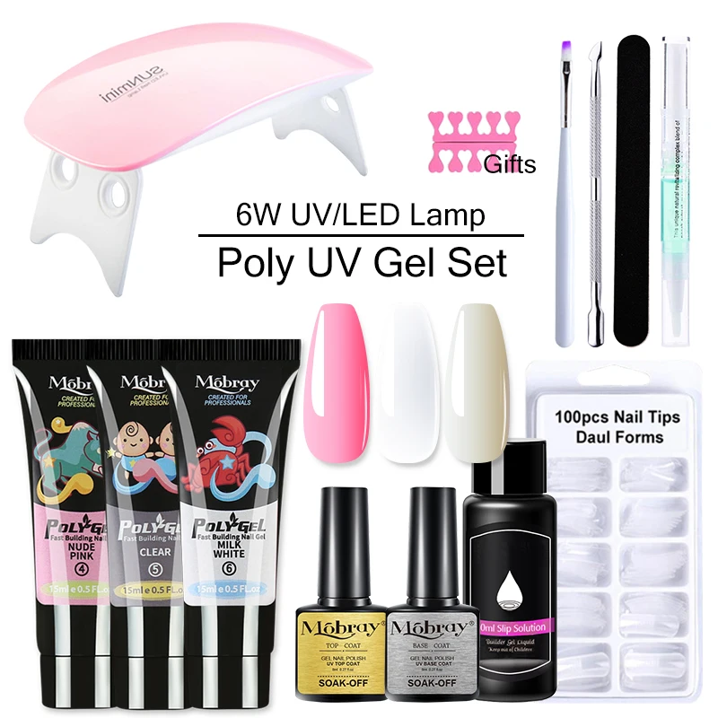 

Mobray Acrylic Gel Poly Nail Gel Kit Nail Extension Glitter Gel With72/6W UV Lamp Building Jelly Gel Polish Manicure Set