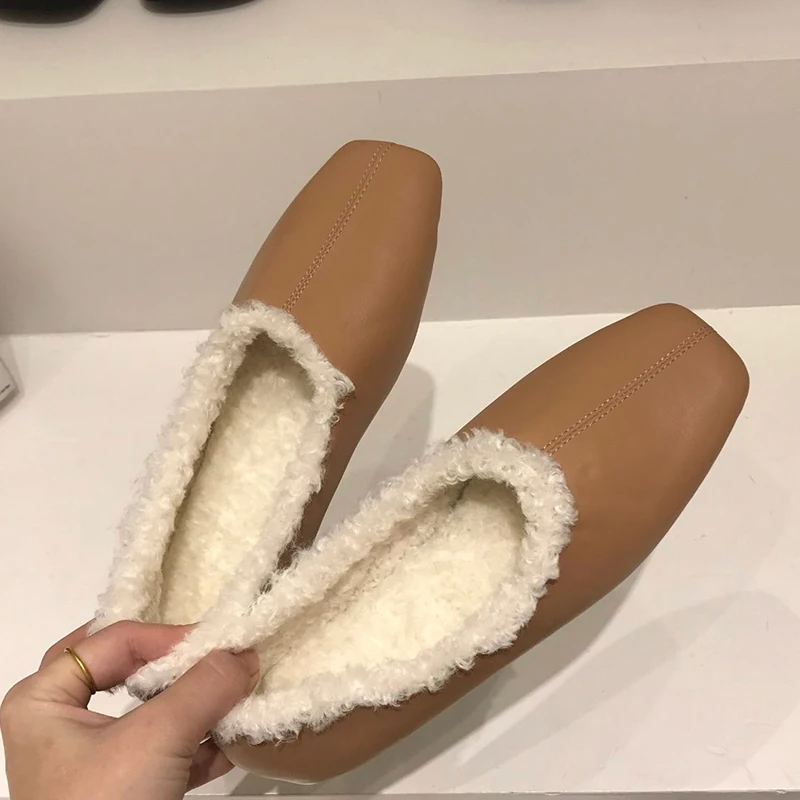 

Flats Boots Ballet Dance Women Shoes 2022 New Winter Fur Pu Leather Shallow Shoes Designer Dress Sexy Short Plush Mujer Zapatos