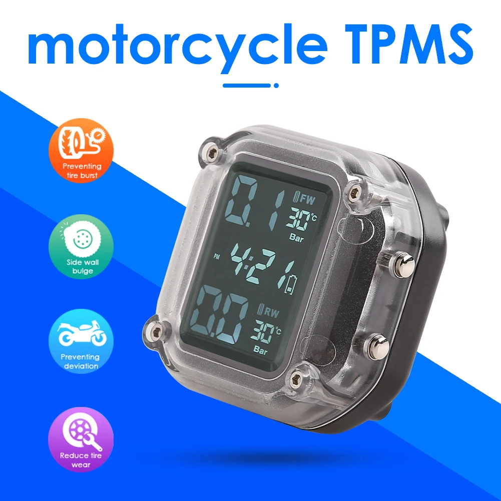 

Waterproof Motorcycle TPMS USB Charging Real Time Tire Pressure Temperature Monitor Alarm System With 2 External Sensors