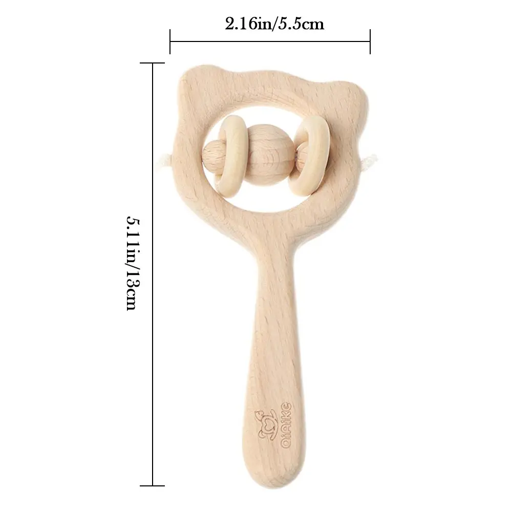 

Wooden Rattle Beech Bear Hand Teething Wooden Ring Baby Rattles Play Gym Montessori Stroller Toy Educational Toys Let's Make
