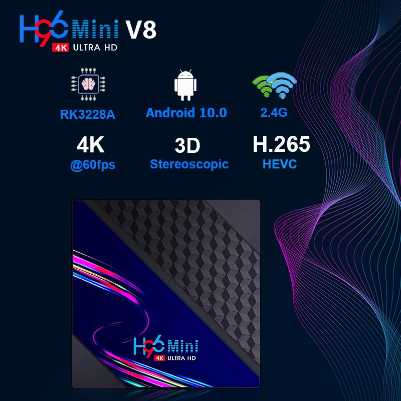 

Приставка Смарт-ТВ H96MINI V8, Android 10,0, четырехъядерный процессор RK3228A, 2,4 ГГц, Wi-Fi, 4K HD, Google медиаплеер, 1 ГБ, 2 Гб, H96 MINI VS X96