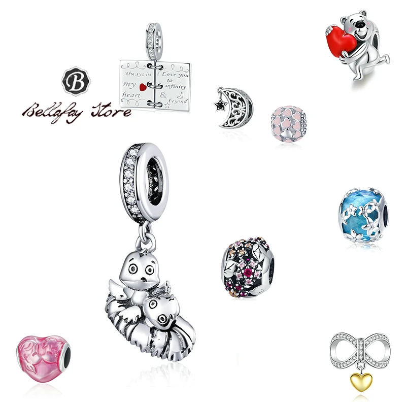 

Подвески Bellafay с медведем из настоящего серебра 925 пробы, бусины с цветами, подвески с птицами, подходят для оригинального браслета, ювелирны...