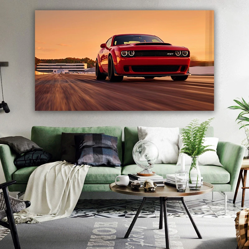 

Dodge 2018 Challenger SRT Demon Red Metallic Car Picture Silk Wall Art Painting Canvas Posters and Prints For Living Room Decor