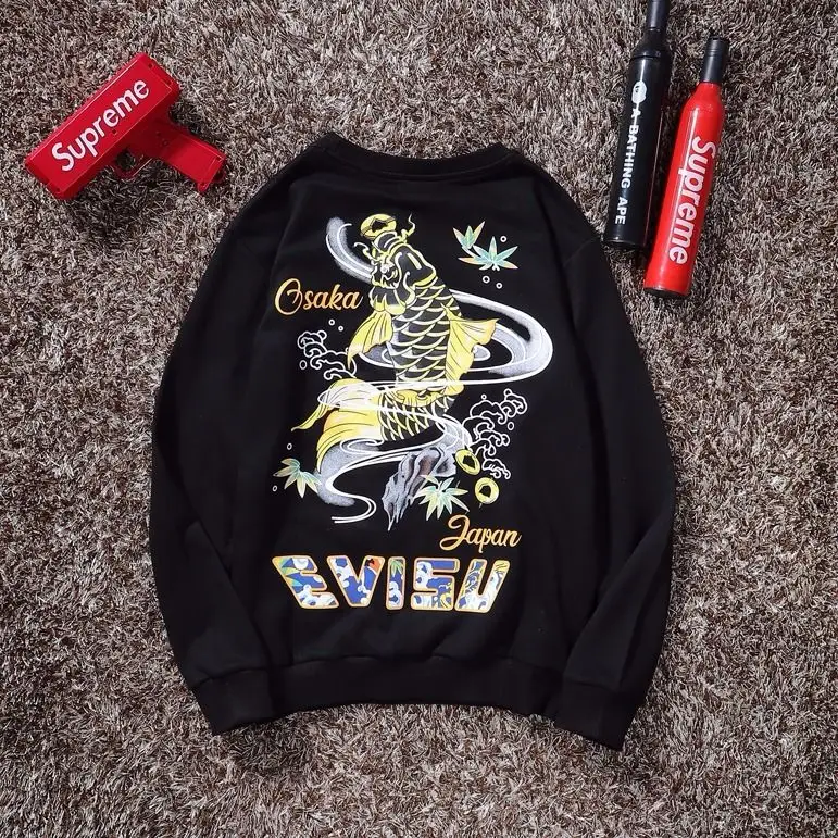 Evisu осенне-зимний мужской свитер с круглым вырезом, теплый дышащий Модный хлопковый свитер с принтом и длинными рукавами для мужчин и женщин, одежда для влюбленных - Цвет: 5010