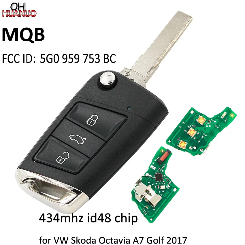 Filp дистанционный ключ 434 МГц id48 чип для Volkswagen Skoda Octavia A7 MQB Golf VII Golf7 MK7 2017 FCC ID: 5G0 959 753