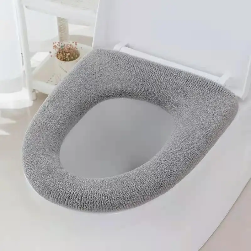 1Pcs Winter Warm Toilet Seat Cover Closestool Mat Washable Bathroom Accessories Knitting Pure Color Soft O-shape Pad Bidet |