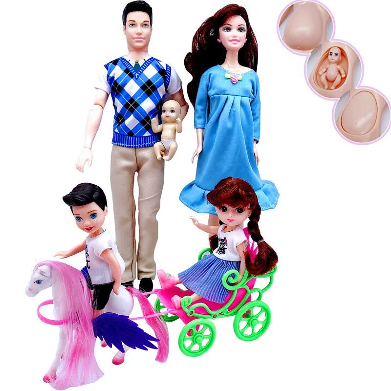 

5 People Family Doll Suits Mom/ Dad/ Son Baby/ Kelly/Carriage Girls Toys Fashion Pregnant Doll Kid Toys Birthday Gift Baby Doll
