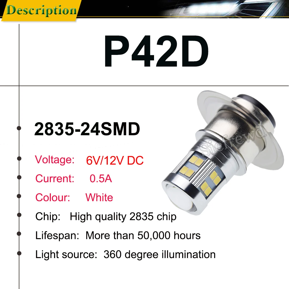 Лампа светодиодная для мотоциклетных фар P42D 6 в/12 В постоянного тока Hi/Lo луч