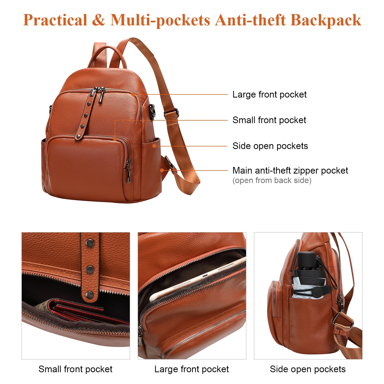 

DOLEESUNE Genuine Leather Backpack for Women Anti-theft Rucksack Convertible Shoulder Bag Preppy Style Female Casual Back Bag