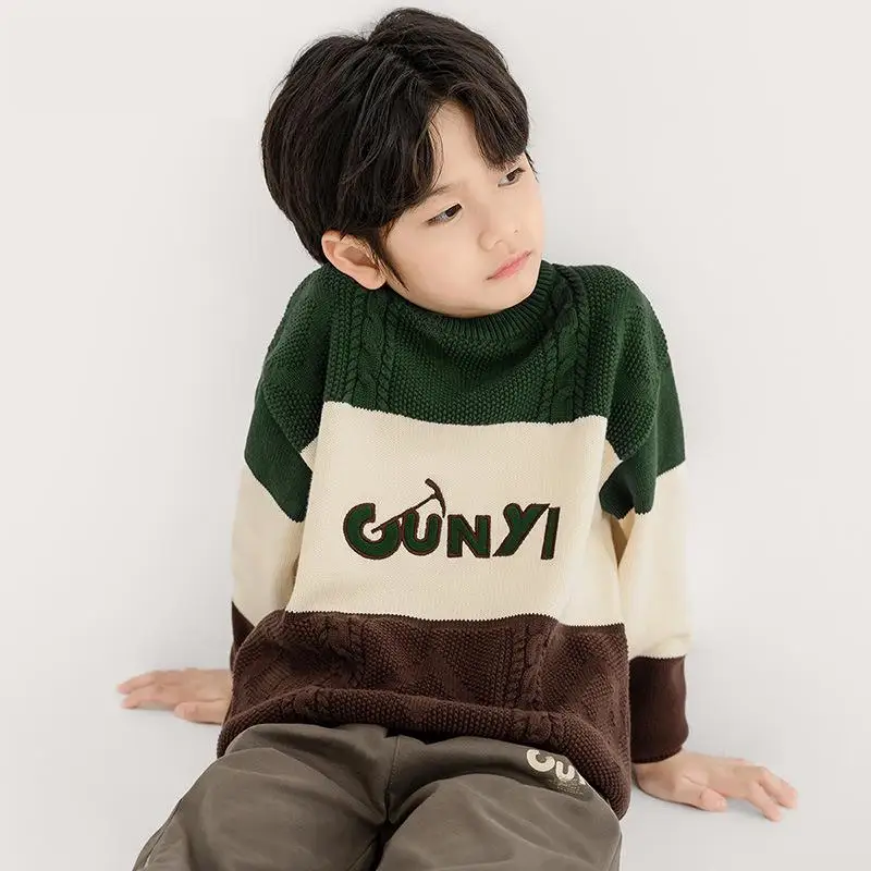 

3-14 Years Boys Knitted Sweater Winter Spring Thermal Cotton Pullovers Kids Warm Bottoming Knitwear Children Clothing Tops