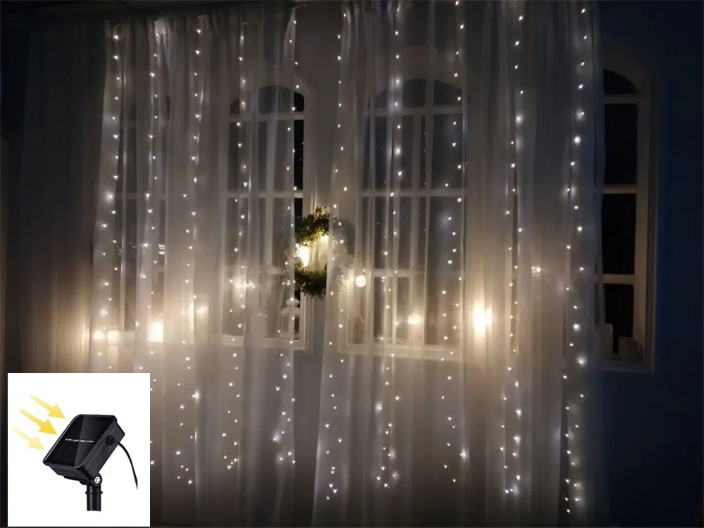 3x2/3x3 м Солнечная сосулька, занавеска, сказочный светильник 200/300 LED, сделай сам, для Рождества, свадьбы, дома, окна, вечерние, для декора сада, водонепроницаемая лампа