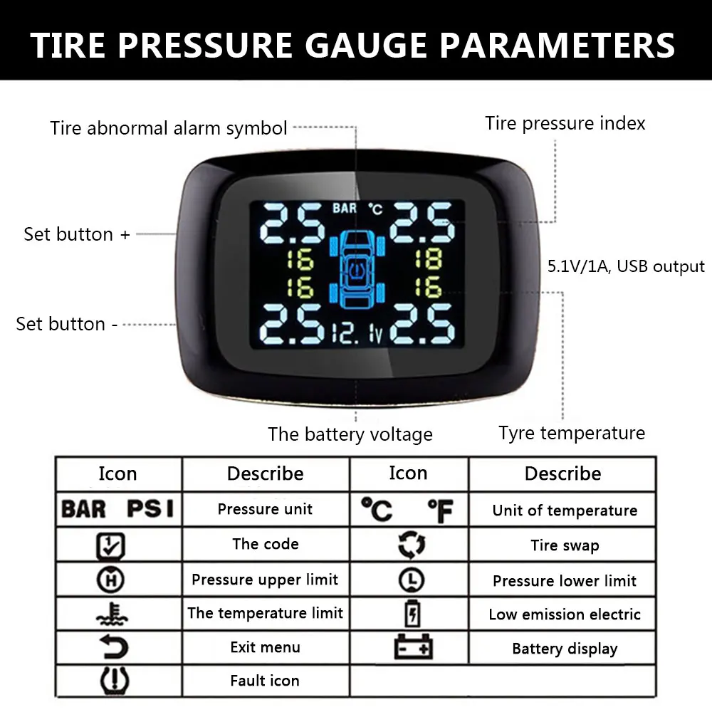 Лидер продаж онлайн монитор/измеритель/детектор автомобильных шин с USB-зарядкой |