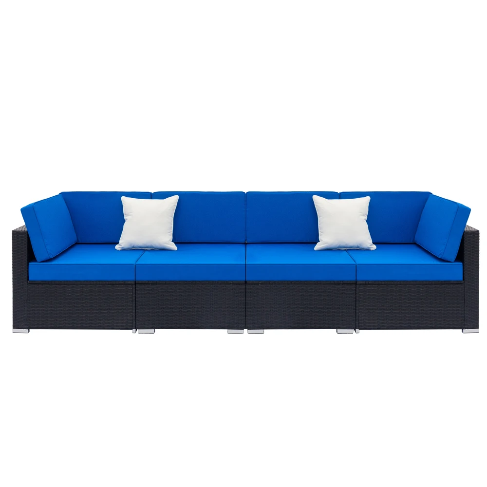 

【US warehouse】Fully Equipped Weaving Rattan Sofa Set with 2pcs Corner Sofas & 2pcs Single Sofas Black