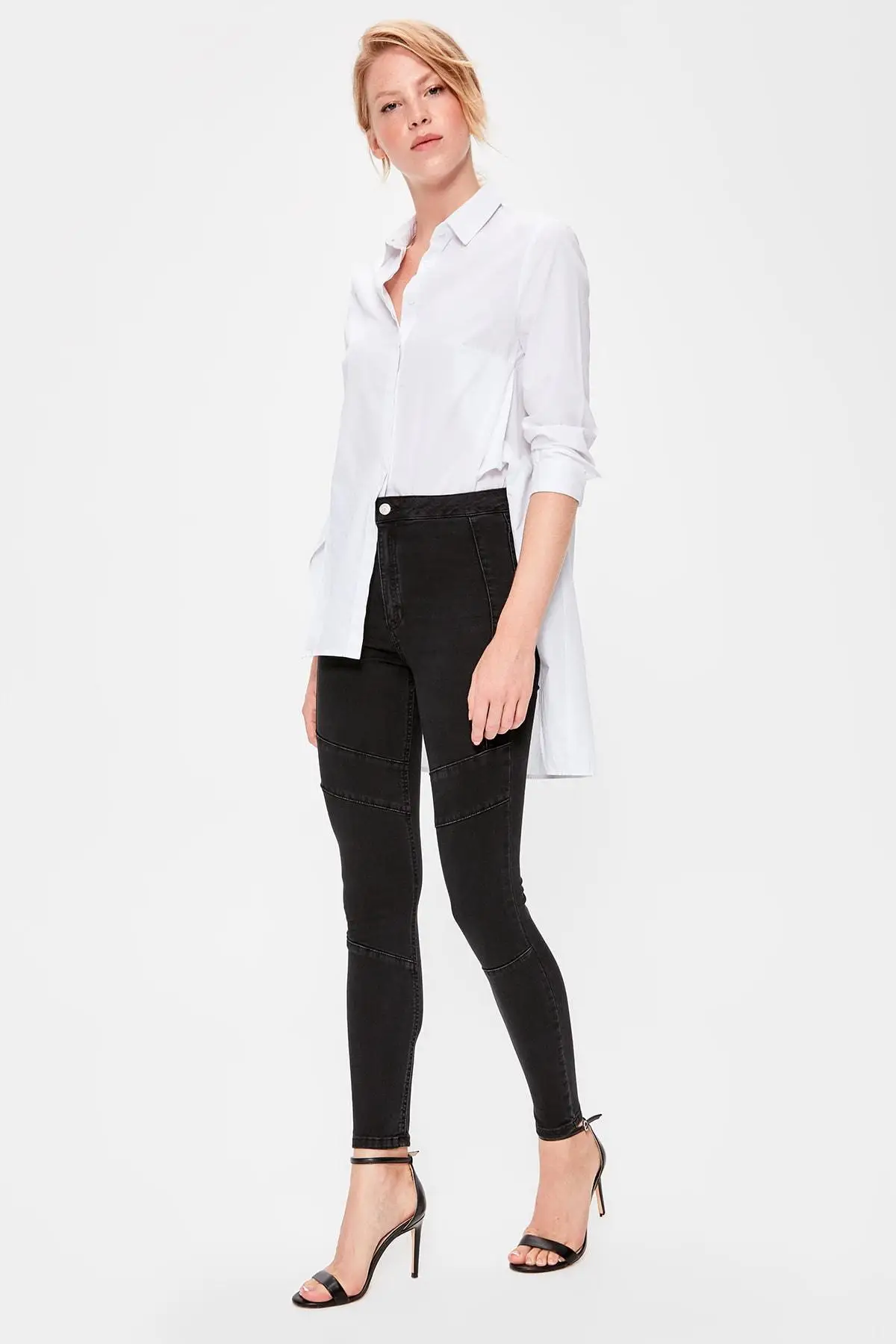 Trendyol Черные Строчки с высокой талией Jegging Джинсы TWOAW20JE0175