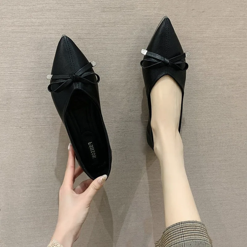

Shoes Woman 2021 Pointed Toe Shallow Mouth Casual Female Sneakers Bow-Knot Flats New Comfortable Butterfly Dress Rubber Solid Bu