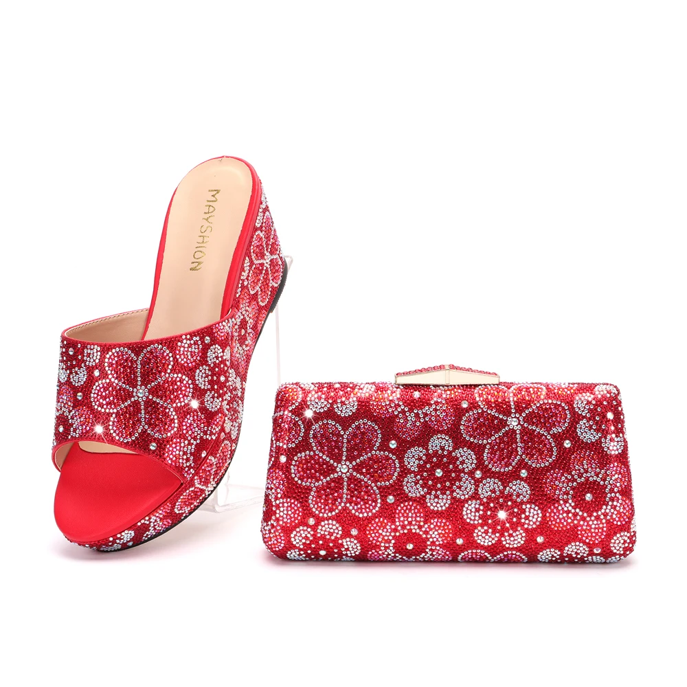 

Crystal women's shoes party Shoe bag set Newest design2021 Italian dinner banquet party feast women's shoes bag