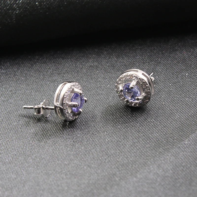 Promtion серебряные серьги гвоздики из танзанита 4 мм круглые натуральные 925 пробы