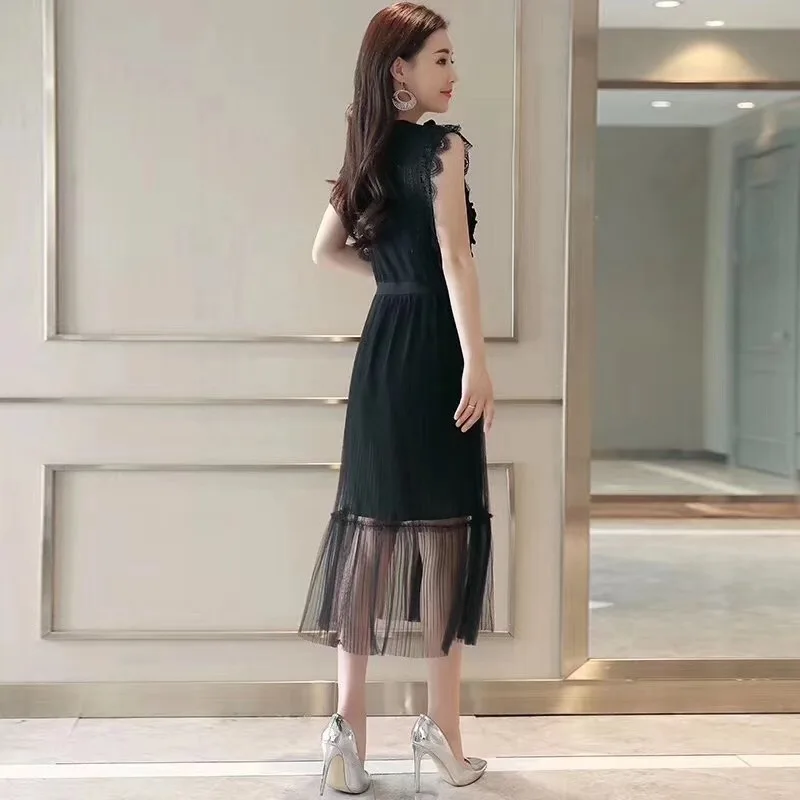 

2020 Spring Summer Women Dresses Elegant Lady Sleeveless Mesh Club Party Casual Streetwear Korean French Chic Female Clothes ins