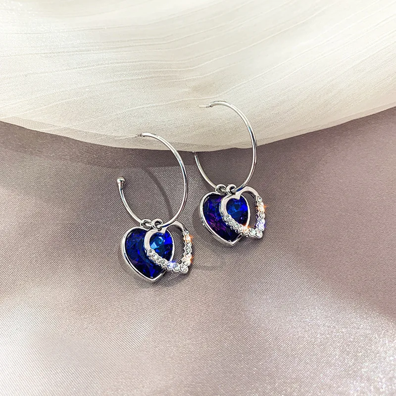 

Origin Summer Delicate C Shape Crystal Love Heart Hook Earrings for Women Fashion Rhinestone Hollow Dangle Earrings Jewelry