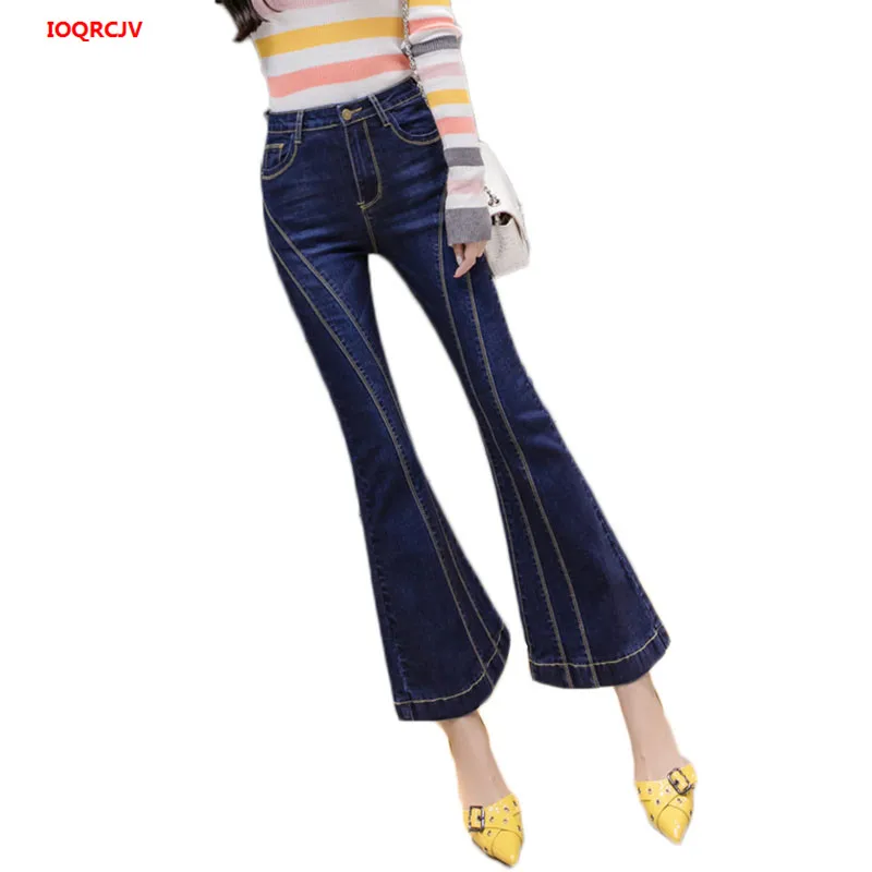 

Женские джинсы, весна-осень 2020, новинка, высокая талия, расклешенные джинсы, штаны для девушек, широкие, девять штанов, женские Стрейчевые дж...