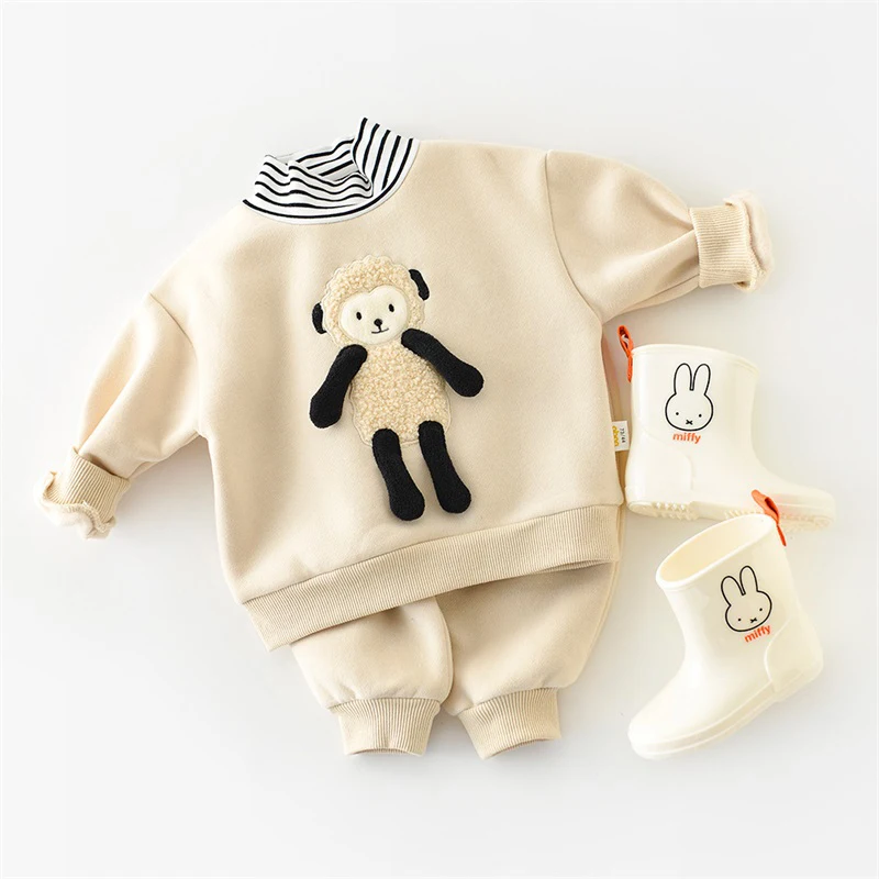 

Children's Suit Boy and Girl Baby Cartoon Embroidery Thickened Half High Collar Suit