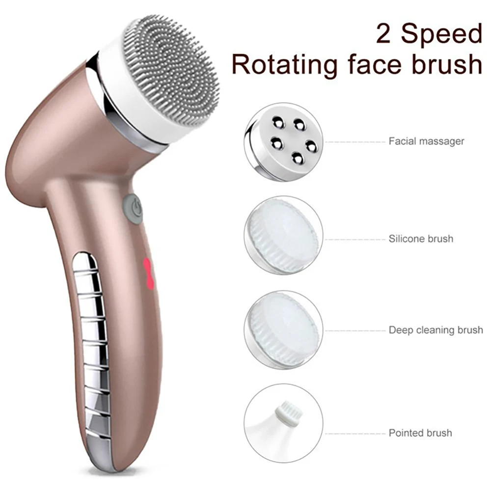 

4 IN 1 360 Degree Rotation Facial Cleansing Brush Sonic Vibration Silicone Deep Pore Cleaning Exfoliation Skin Face Waterproof