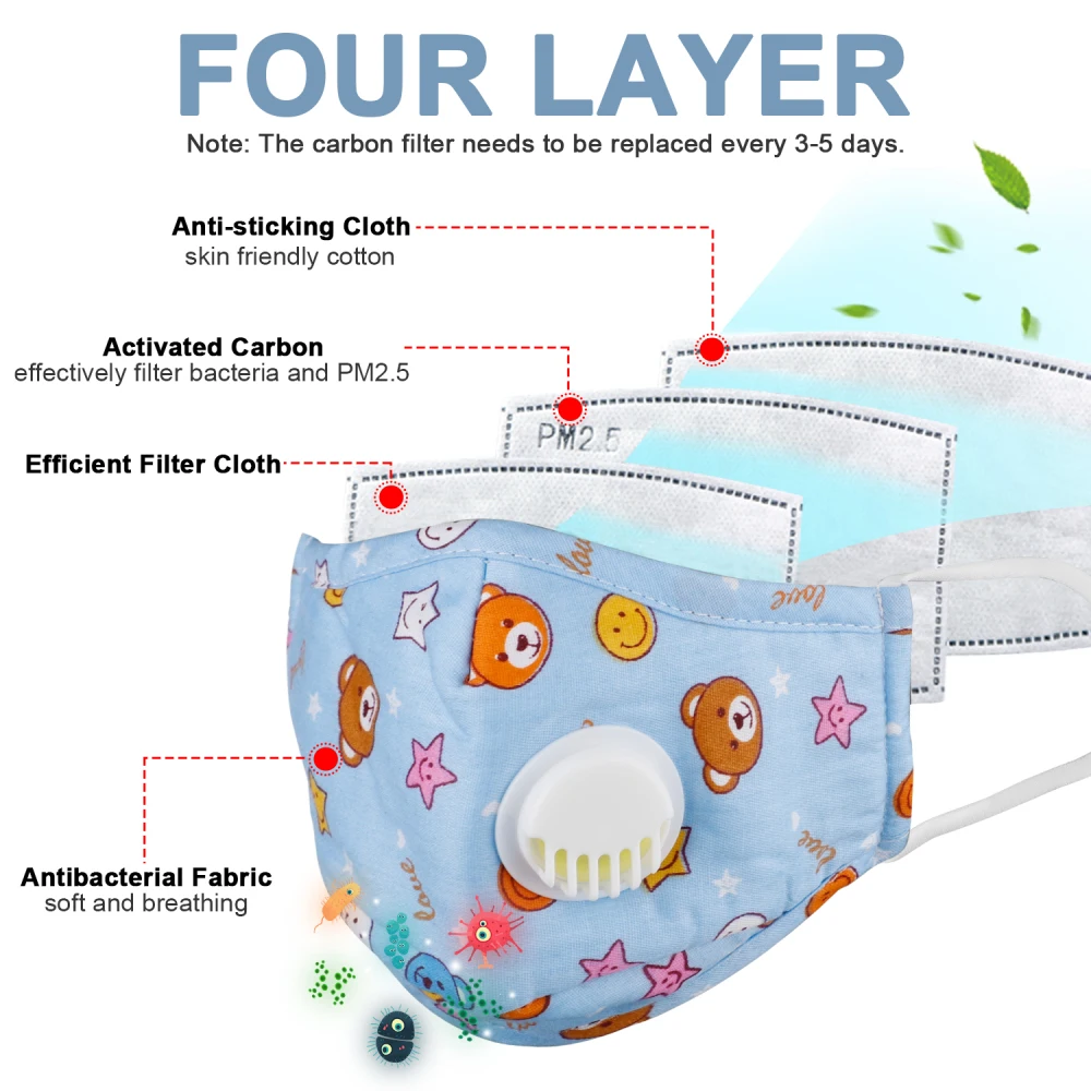 Многоразовая маска для лица из хлопка PM2.5 регулируемая активированного угля