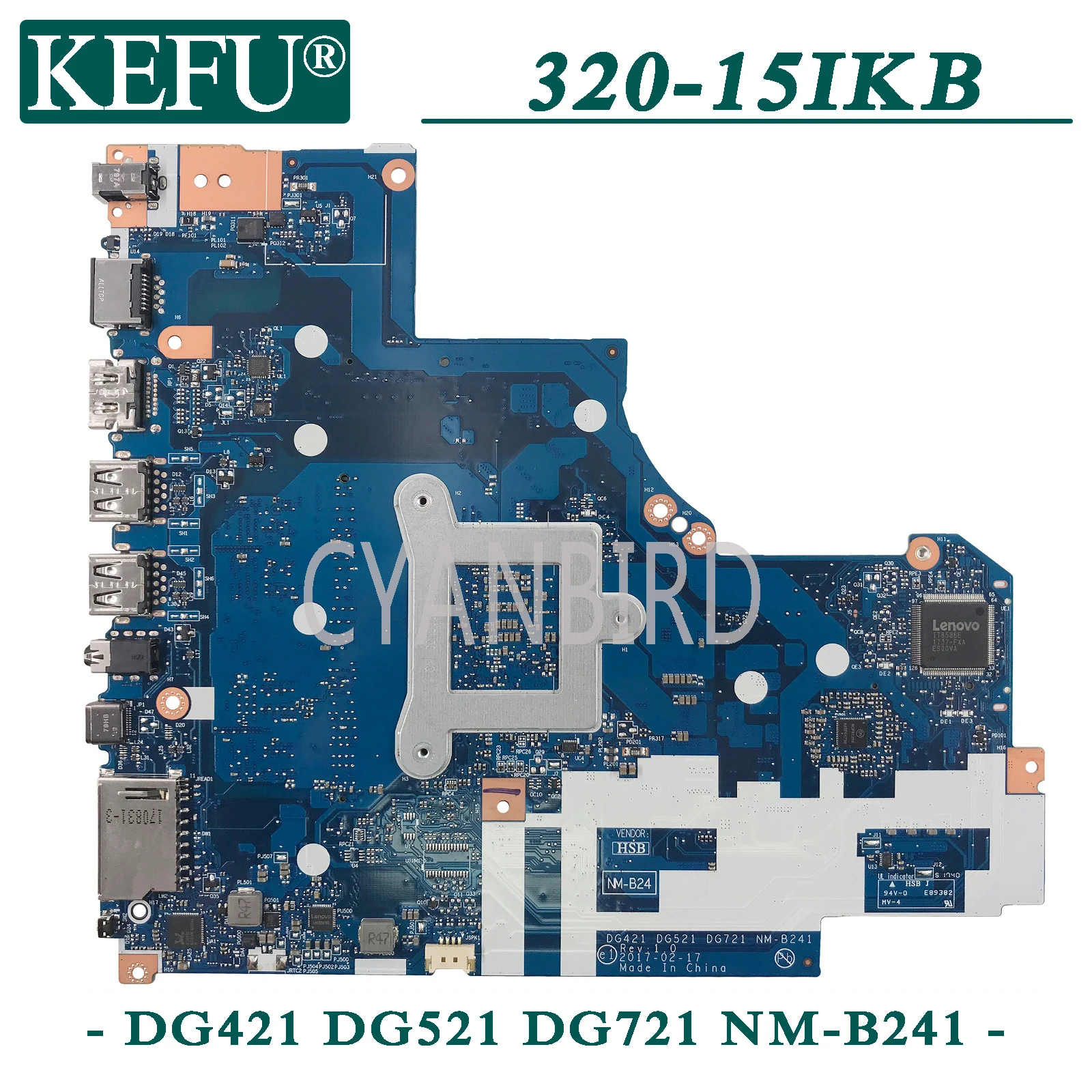 

KEFU NM-B241 original mainboard for Lenovo 320-15IKB UMA with 4GB-RAM I5-7200U Laptop motherboard