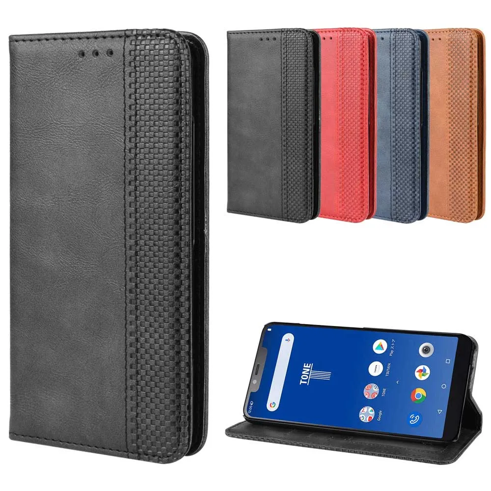

Leather phone case for TONE E19 back Cover Flip wallet with stand Retro Coque fundas
