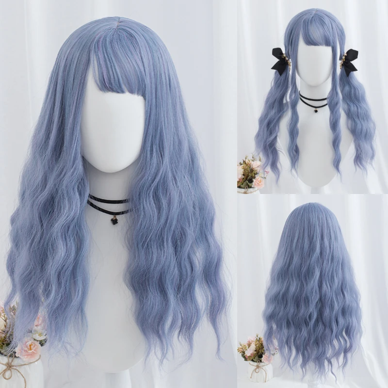 MSIWIGS Lolita Wig for Women Long Purple Blue Greeen Synthetic Hair with Bangs High Temperture Headgear