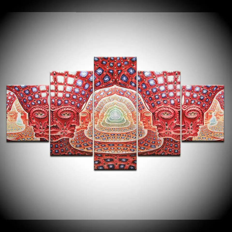 

5 Pcs Psychedelic Face Abstract Poster Modern Art Wall Pictures Prints HD Canvas Home Living Room Decoration No Framed