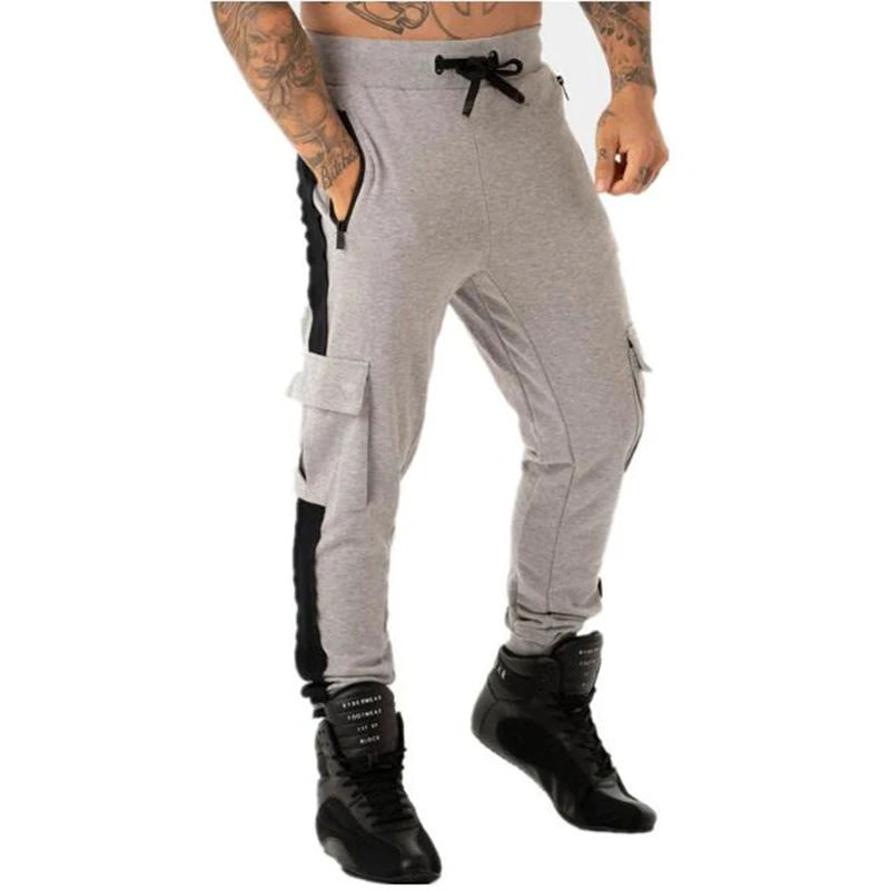 Модные мужские спортивные штаны для фитнеса бодибилдинга эластичные брюки с